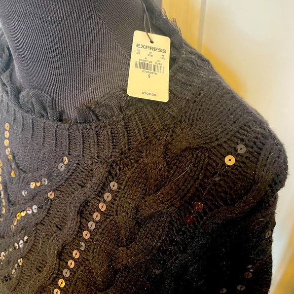 NWT EXPRESS Romantic Renaissance style sleeve sequin embellished sweater Blk SM - Picture 3 of 6